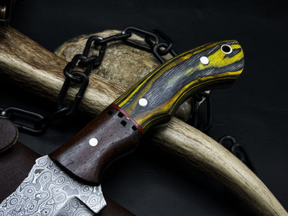 Handmade Damascus Steel Hunting Tracker Knife – EDC with Bone Handle and Cow Leather Cover