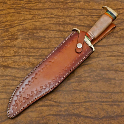 Handmade 12-Inch D2 Steel Clip Point Bowie Hunting Knife with Olive Wood Handle & Sheath