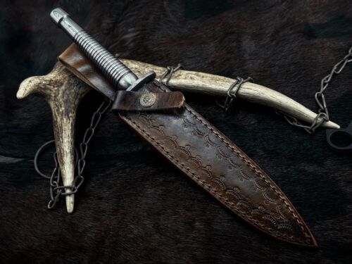 Heritage Forge Custom Handmade Damascus Steel Bowie Knife with Damascus Handle and Sheath – ME-394