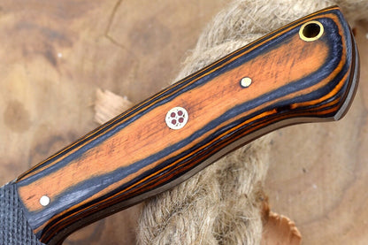 Custom Carbon Steel Bull Cutter Knife & Sheath Custom Bull Cutter Knife Pakka Wood Handle