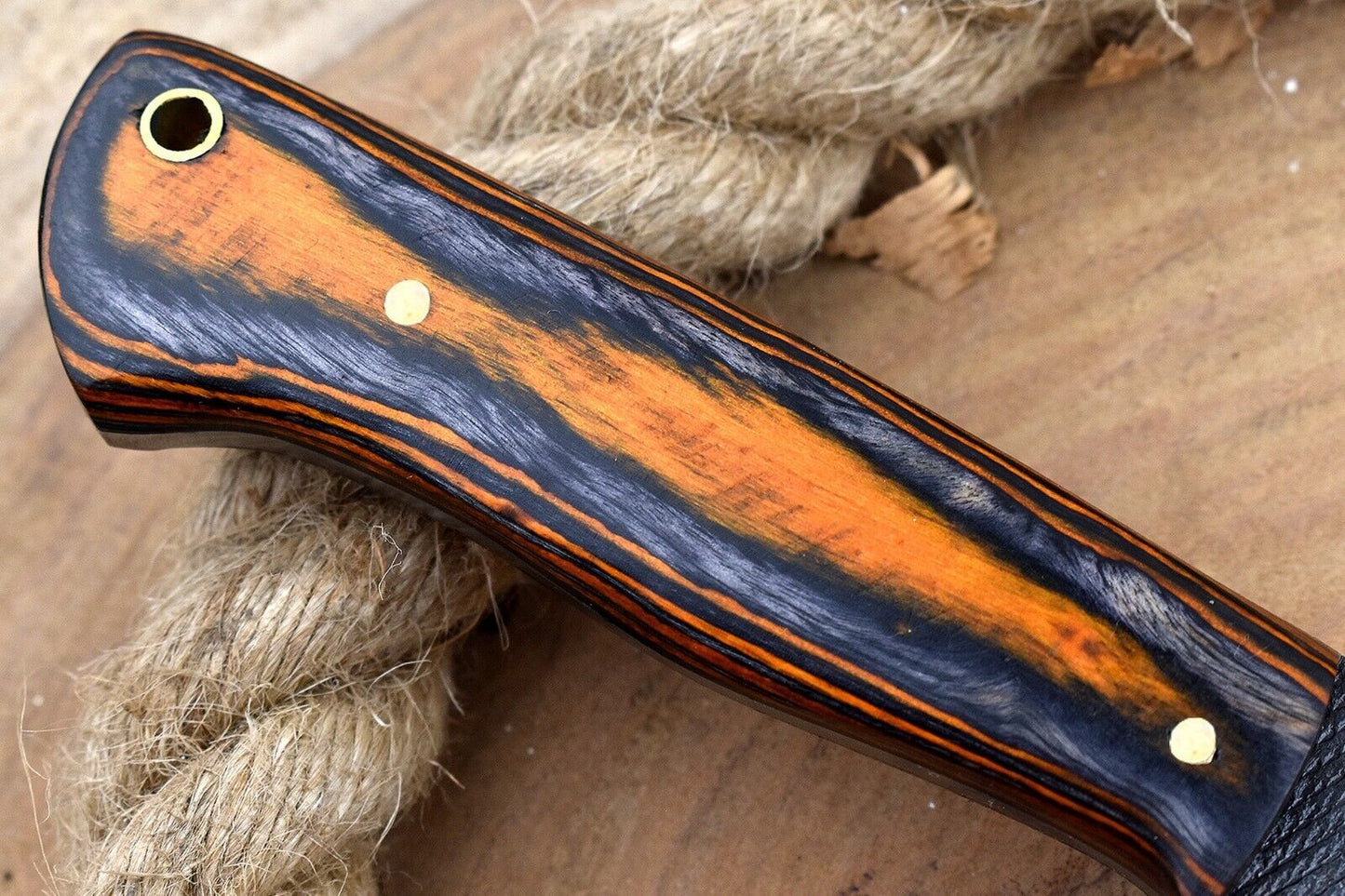 Custom Carbon Steel Bull Cutter Knife & Sheath Custom Bull Cutter Knife Pakka Wood Handle