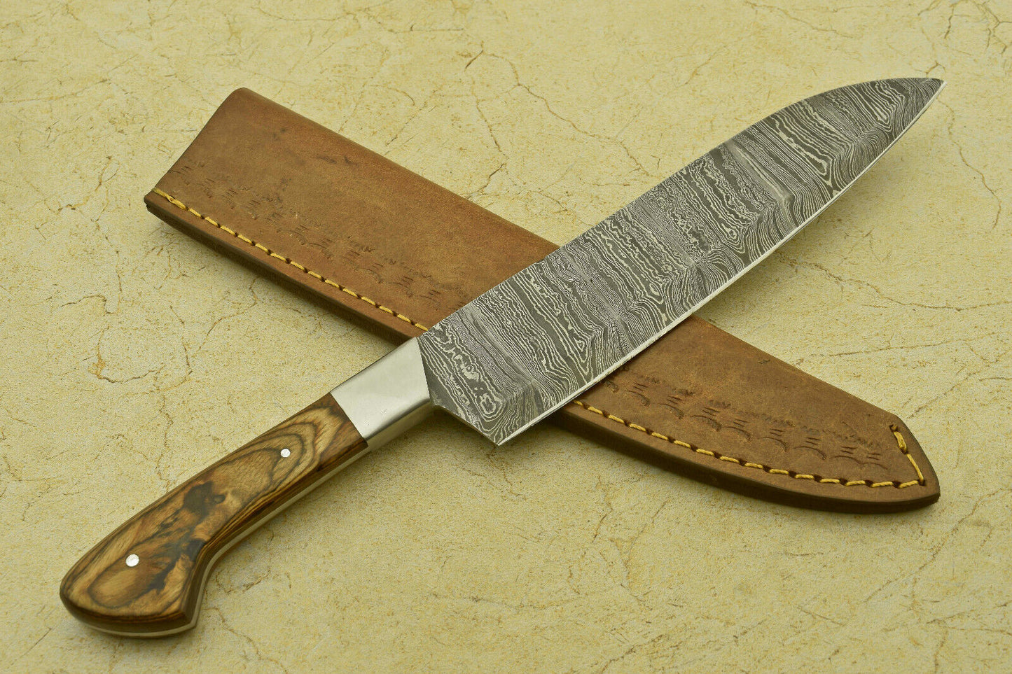 Custom Handmade Forged Damascus Steel Chef Kitchen Knife with Wood Handle – 12" Professional Knife