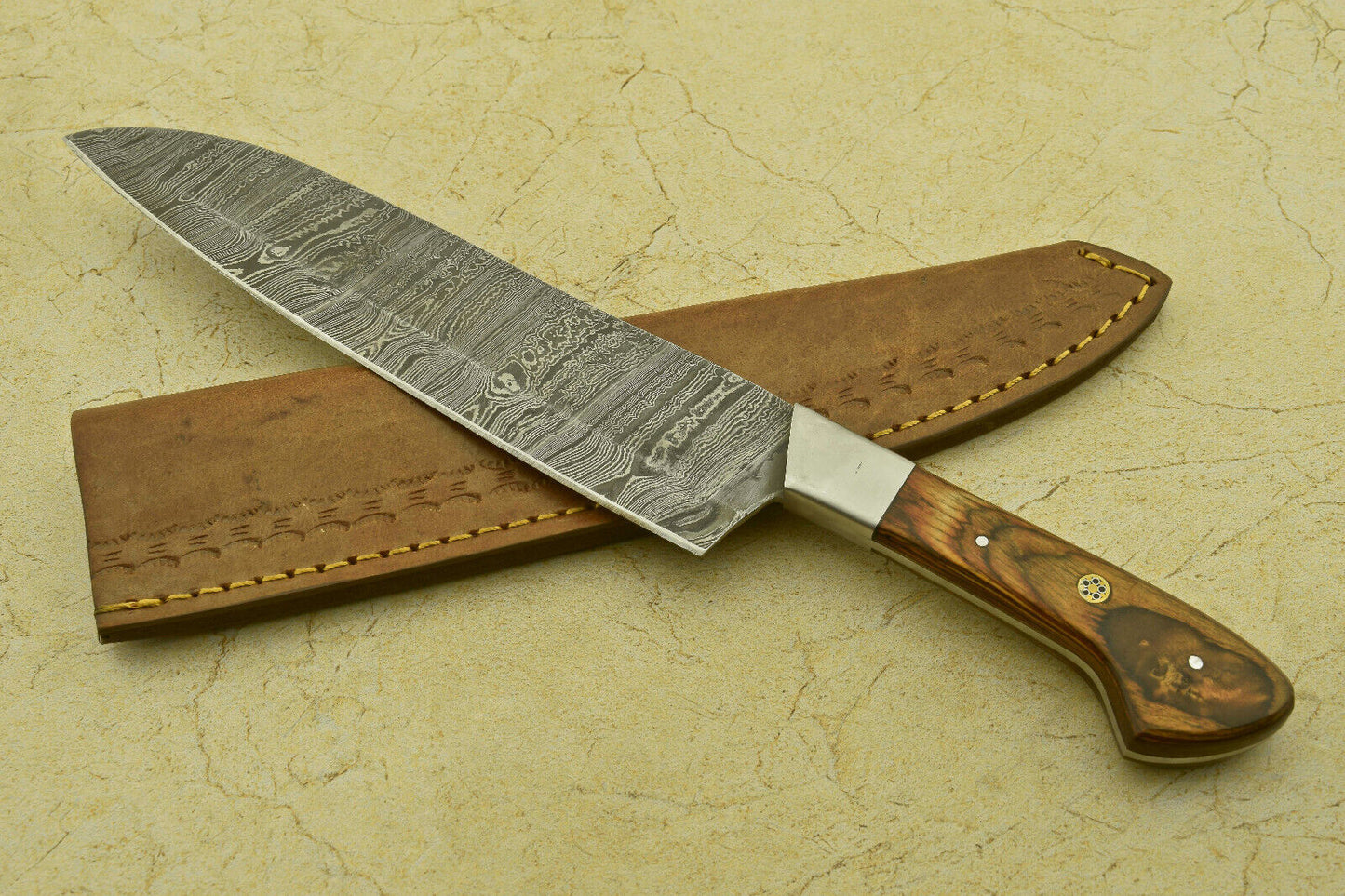 Custom Handmade Forged Damascus Steel Chef Kitchen Knife with Wood Handle – 12" Professional Knife