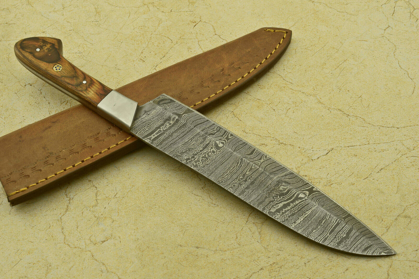 Custom Handmade Forged Damascus Steel Chef Kitchen Knife with Wood Handle – 12" Professional Knife