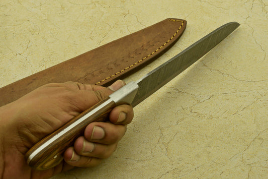 Custom Handmade Forged Damascus Steel Chef Kitchen Knife with Wood Handle – 12" Professional Knife