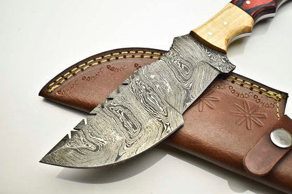 10.0" Handmade Damascus Steel Tracker Knife | Full Tang Hard Wood Handle