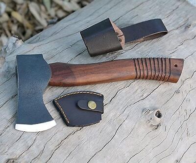 Handmade Carbon Steel Viking Bearded Camping Axe with Leather Sheath for Bushcraft and Outdoors