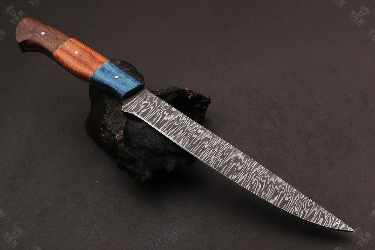 13.5" Custom Handmade Damascus Fillet Knife Fire Damascus Steel Fillet Knife best Fillet Knife