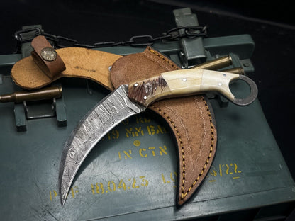 8" Handmade Damascus Karambit Knife With Sheath Best Karambit Knife