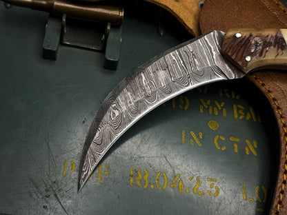 8" Handmade Damascus Karambit Knife With Sheath Best Karambit Knife