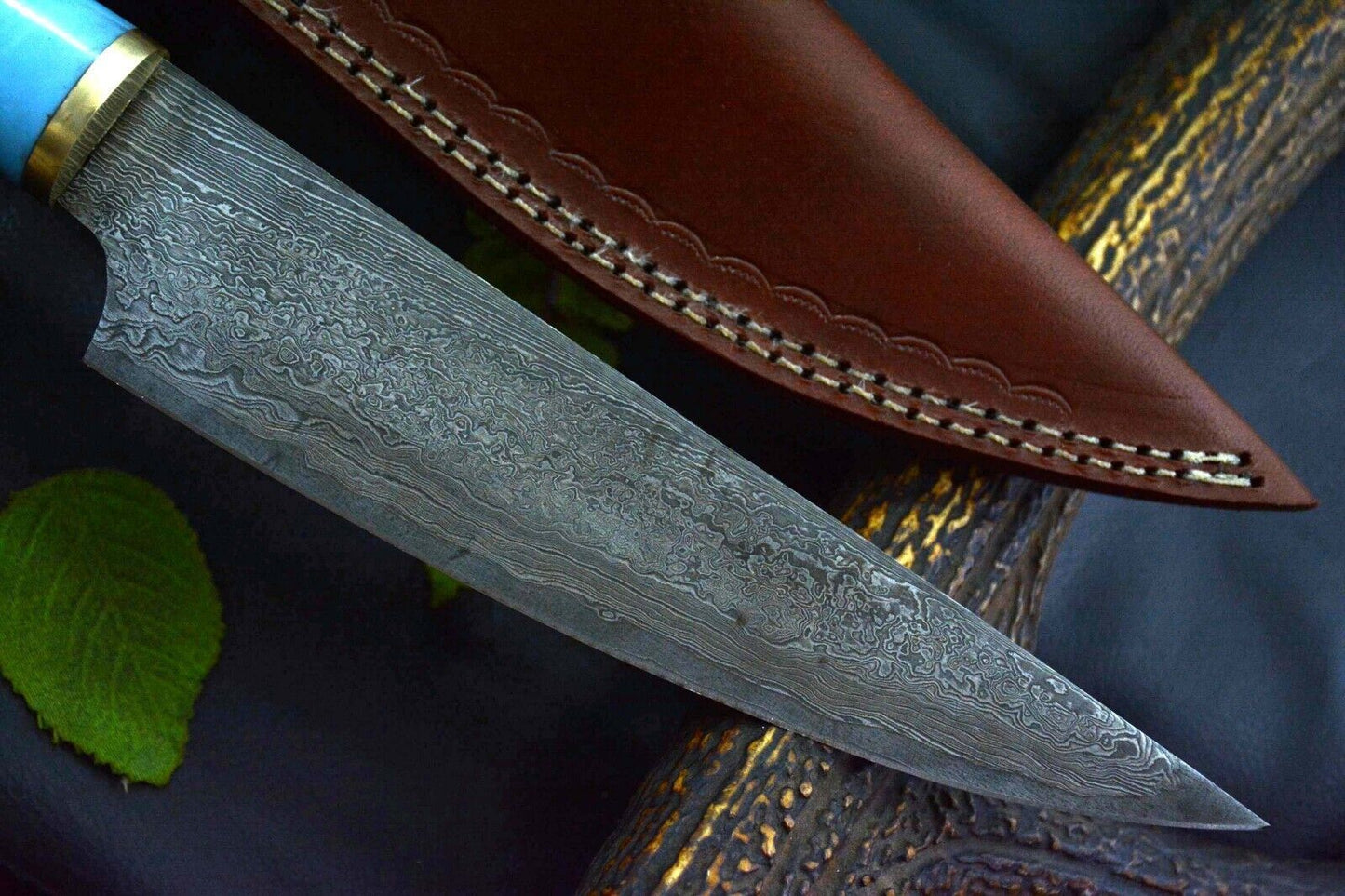 Custom Damascus Steel Chef Knife Handmade With Walnut & Olive Handle