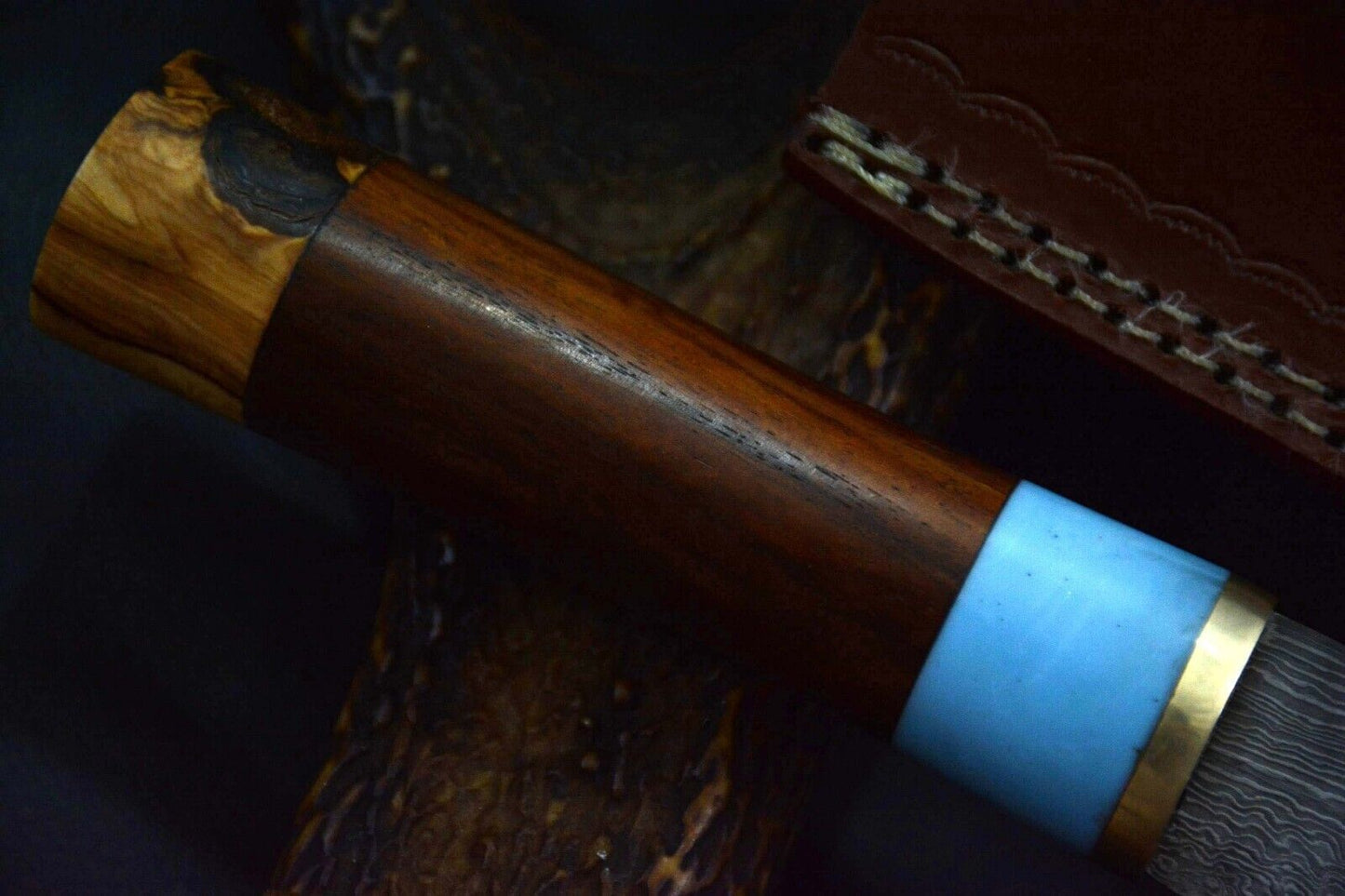 Custom Damascus Steel Chef Knife Handmade With Walnut & Olive Handle