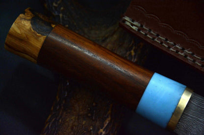 Custom Damascus Steel Chef Knife Handmade With Walnut & Olive Handle