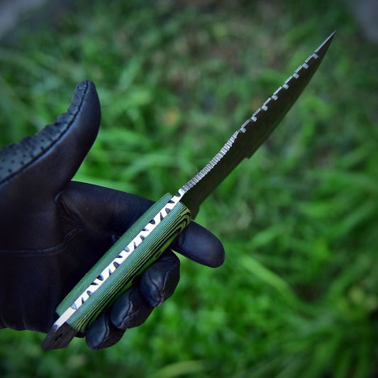 10" Handmade Damascus Military Hunting Tracker Fixed Blade Survival EDC Knife with Leather Sheath