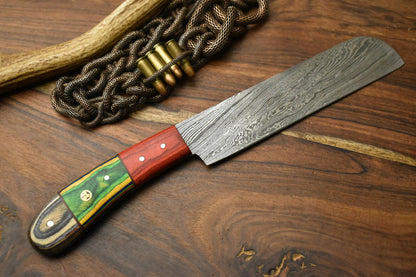 Handmade Damascus Steel Chef Knife – 12" Full Tang Kitchen Knife with Hardwood Handle