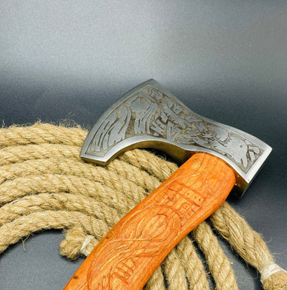 Handmade Damascus Steel Viking Bearded Hatchet Tomahawk Camping Axe