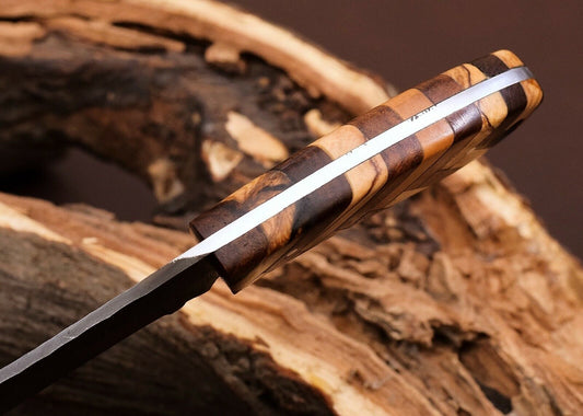 Custom Hand Forged Carbon Steel Bowie Hunting Knife – 8" with Wood Handle & Leather Sheath
