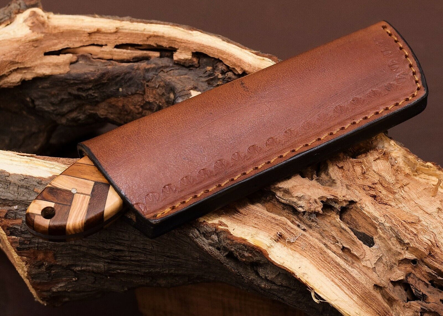 Custom Hand Forged Carbon Steel Bowie Hunting Knife – 8" with Wood Handle & Leather Sheath