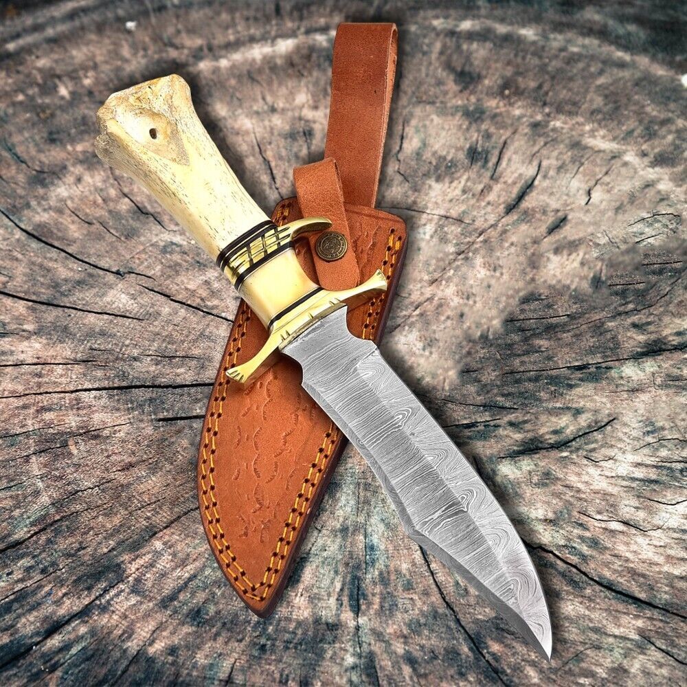 Heritage Forge Custom Fixed Blade Tactical Bowie Knife Damascus Steel Full Tang with Sheath