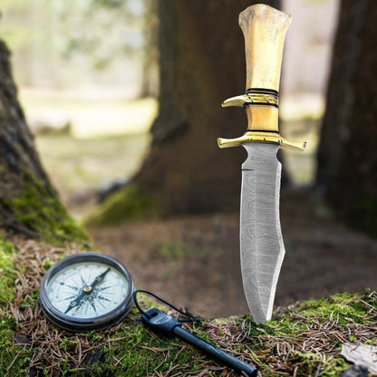 Heritage Forge Custom Fixed Blade Tactical Bowie Knife Damascus Steel Full Tang with Sheath