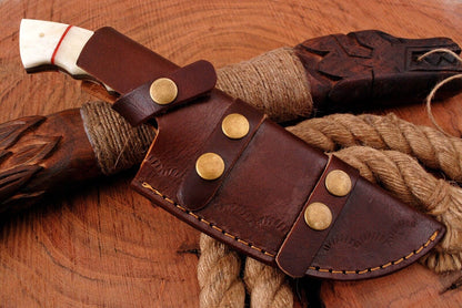 10" Handmade Damascus Steel Tracker Knife – Survival Hunting Fixed Blade Bushcraft EDC with Leather Sheath
