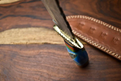 14" Damascus Bowie Knife with Camel Bone Handle
