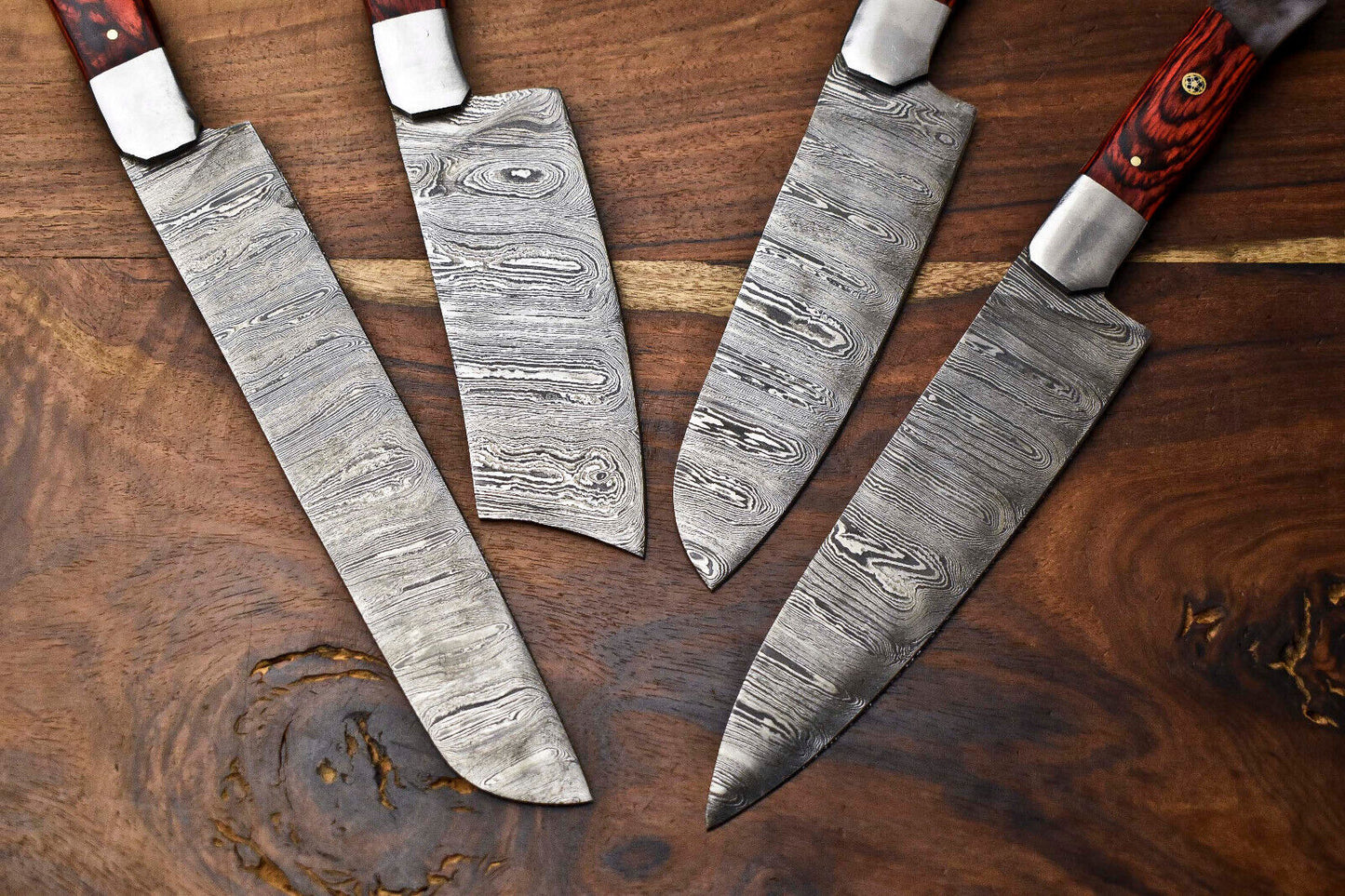 Premium 4-Piece Handmade Hammered Damascus Steel Chef Knife Set – Professional Kitchen Blades