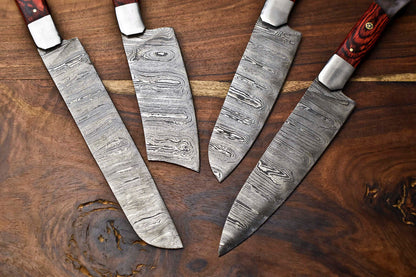 Premium 4-Piece Handmade Hammered Damascus Steel Chef Knife Set – Professional Kitchen Blades
