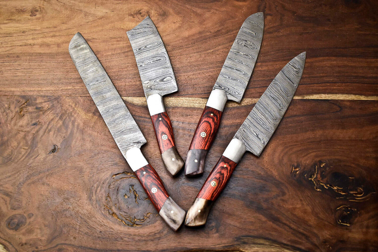Premium 4-Piece Handmade Hammered Damascus Steel Chef Knife Set – Professional Kitchen Blades