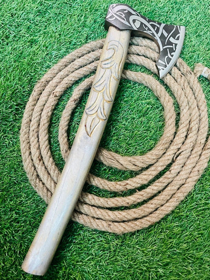 Custom Handmade Viking Tomahawk 20 Inch Carbon Steel Bearded Axe with Wooden Handle and Leather Sheath