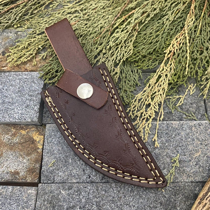 8" Damascus Steel Bowie Knife | Ram Horn & Wood Handle