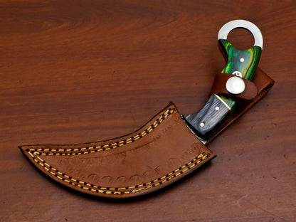 8.5 Inch Damascus Steel Karambit Dagger Knife with Pakka Wood Handle and Sheath