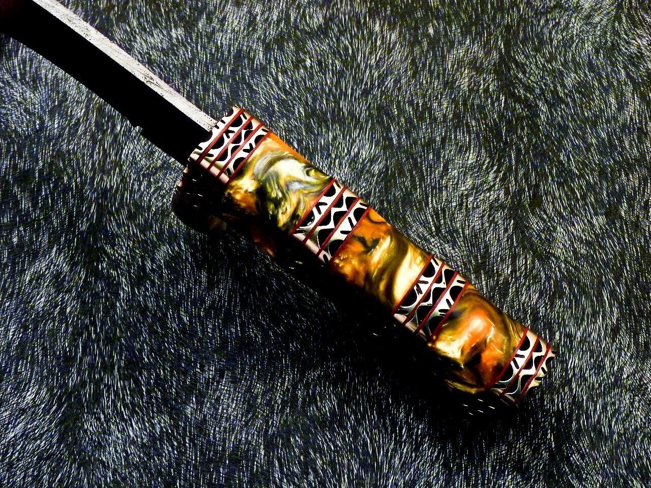 15 Inch Damascus Kukri Knife with Resin Handle and Brass Bolster