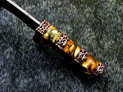 15 Inch Damascus Kukri Knife with Resin Handle and Brass Bolster