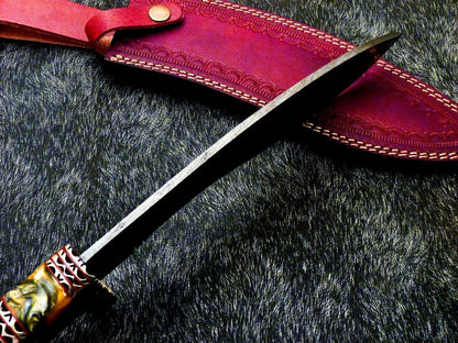 15 Inch Damascus Kukri Knife with Resin Handle and Brass Bolster
