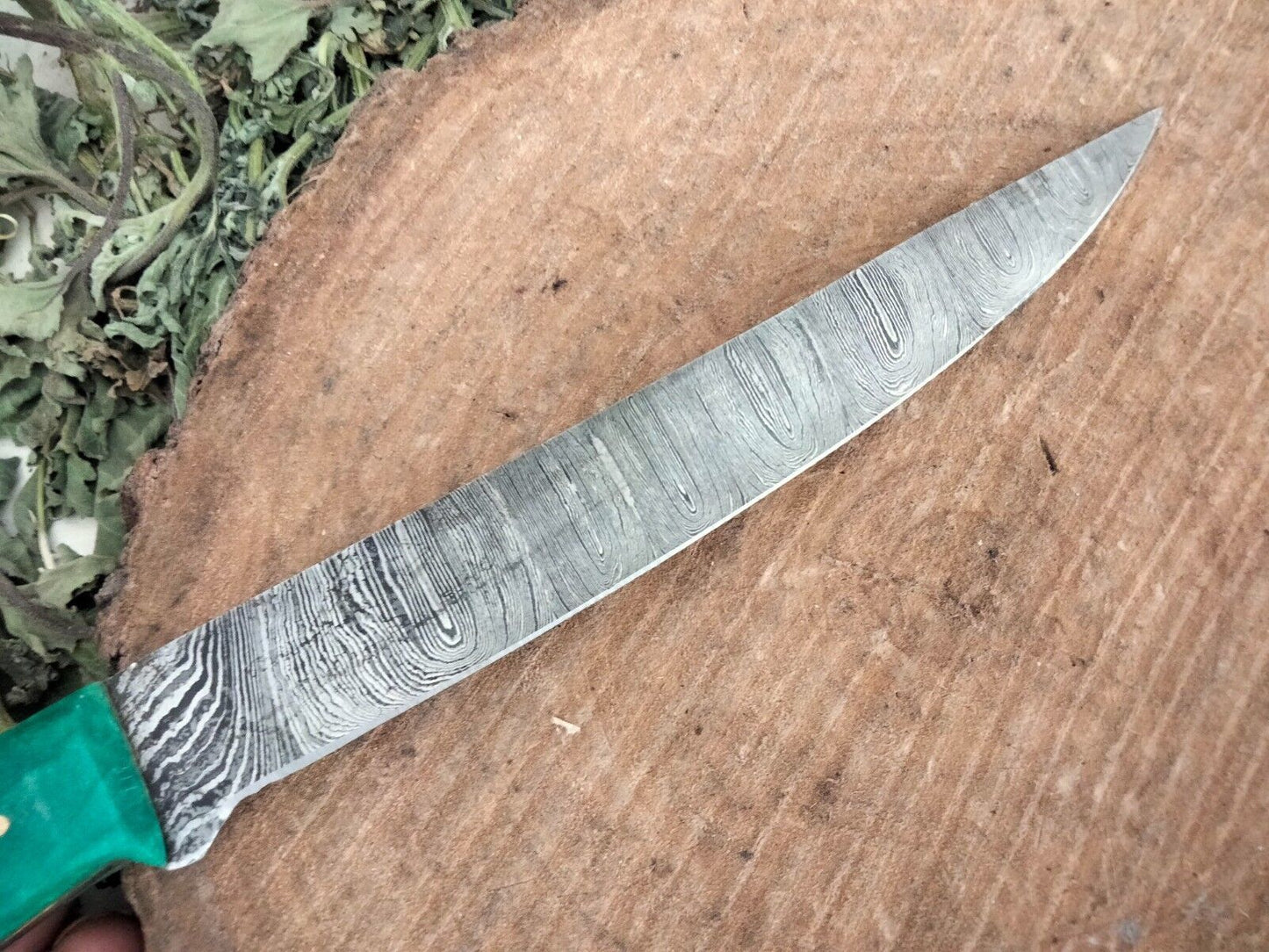 Custom Handmade Damascus Fillet Knife Resin Handle Fillet Knife W/Leather Sheath