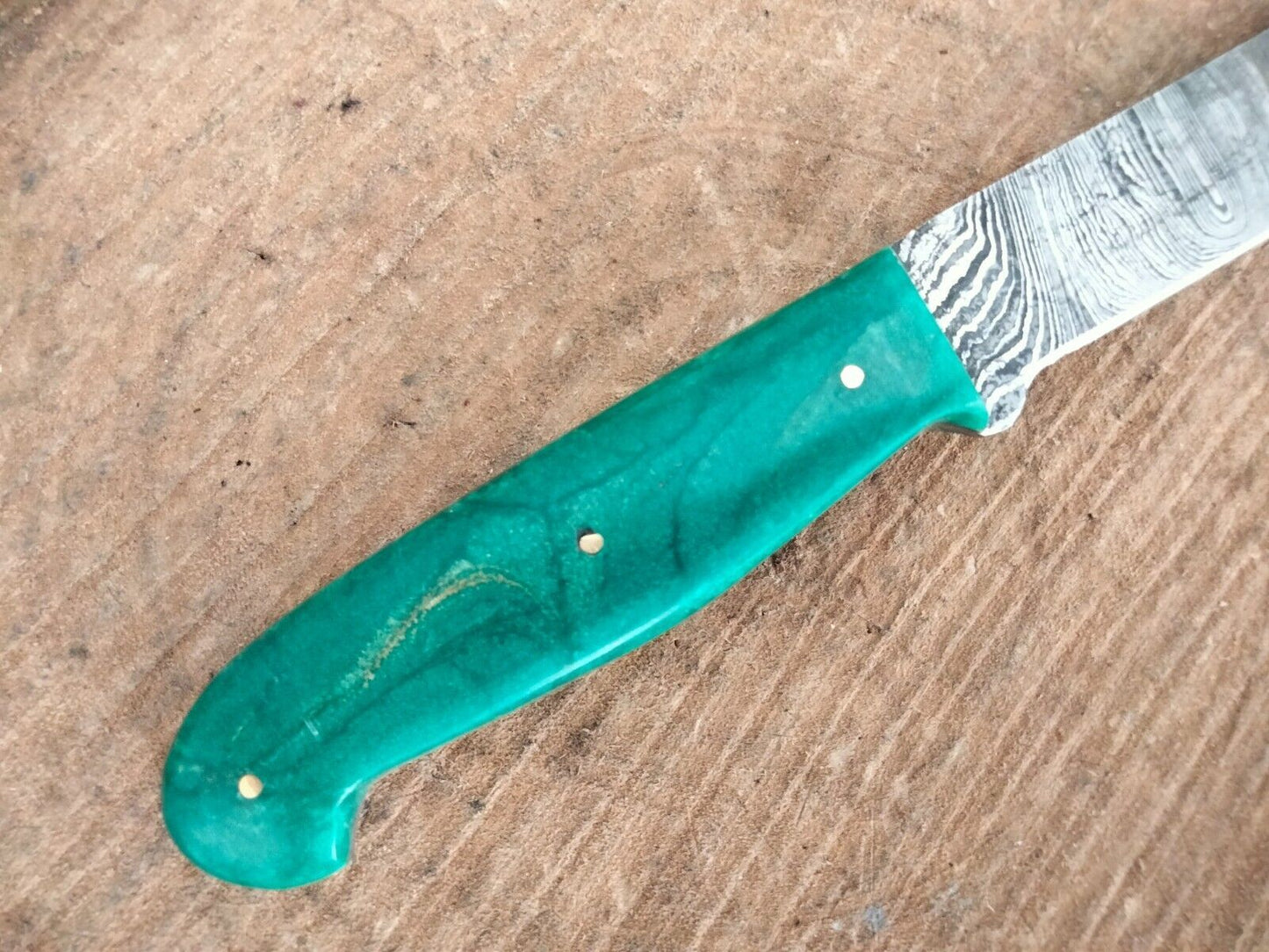 Custom Handmade Damascus Fillet Knife Resin Handle Fillet Knife W/Leather Sheath