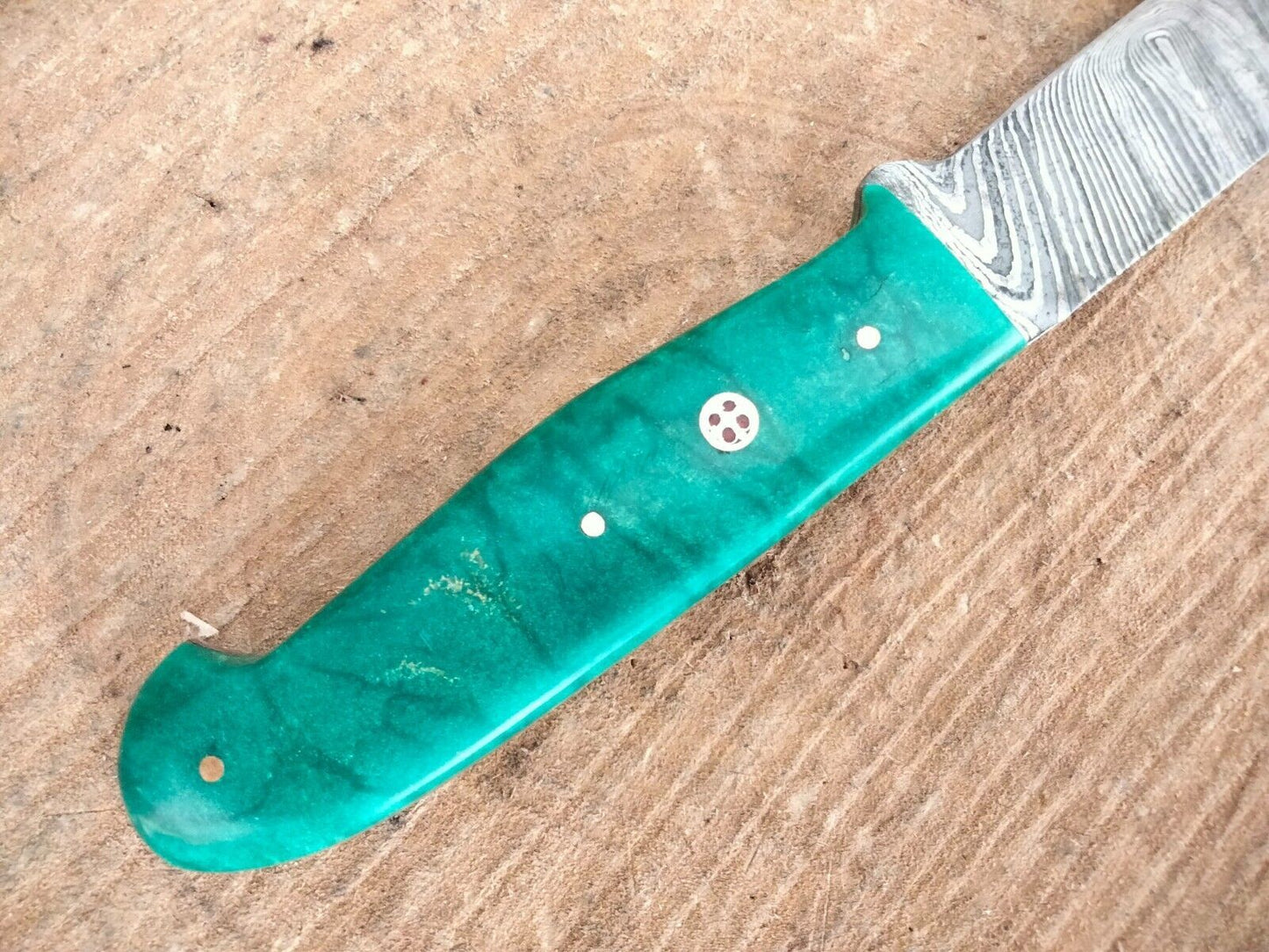 Custom Handmade Damascus Fillet Knife Resin Handle Fillet Knife W/Leather Sheath