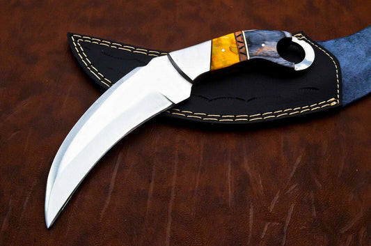 Best Karambit Custom D2 Steel Karambit Knife 10" Pakka Wood Handle Karambit with Sheath