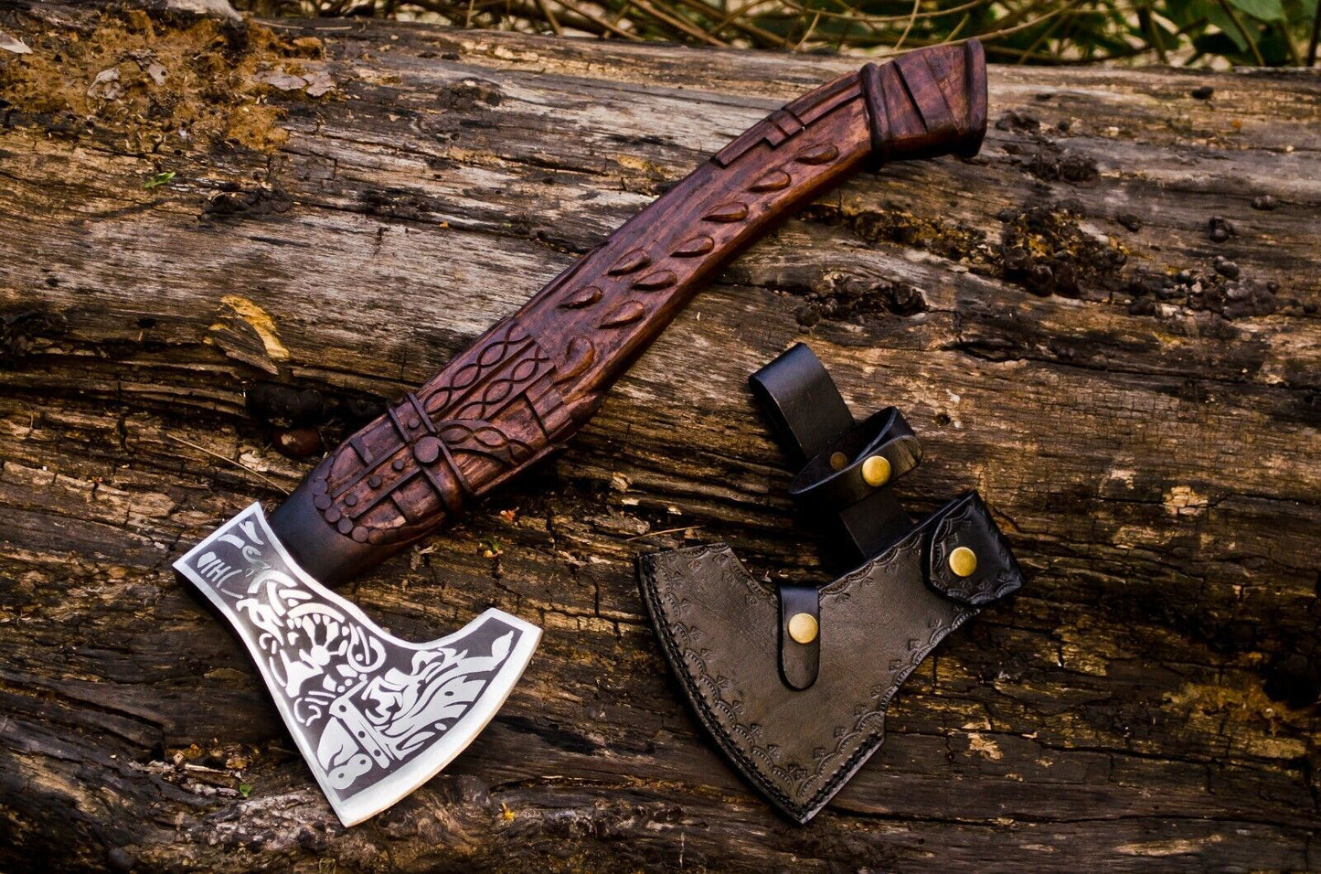 Handmade Viking Axe Carbon Steel Bearded Camping Axe with Leather Sheath