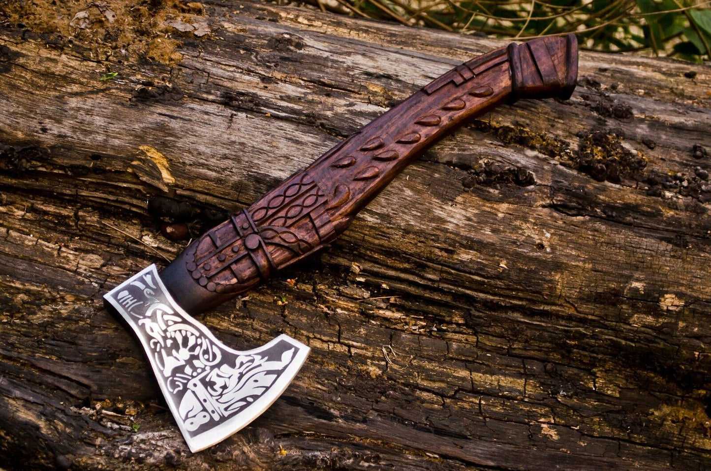 Handmade Viking Axe Carbon Steel Bearded Camping Axe with Leather Sheath