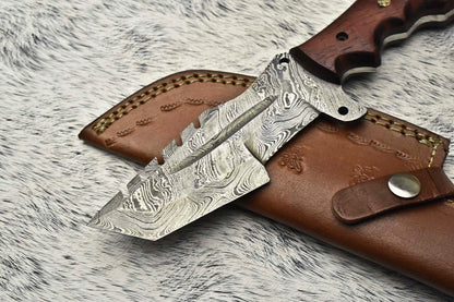 Custom Handmade Damascus Steel Tracker Knife | Camel Bone & Hard Wood Handle