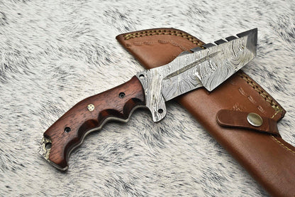 Custom Handmade Damascus Steel Tracker Knife | Camel Bone & Hard Wood Handle