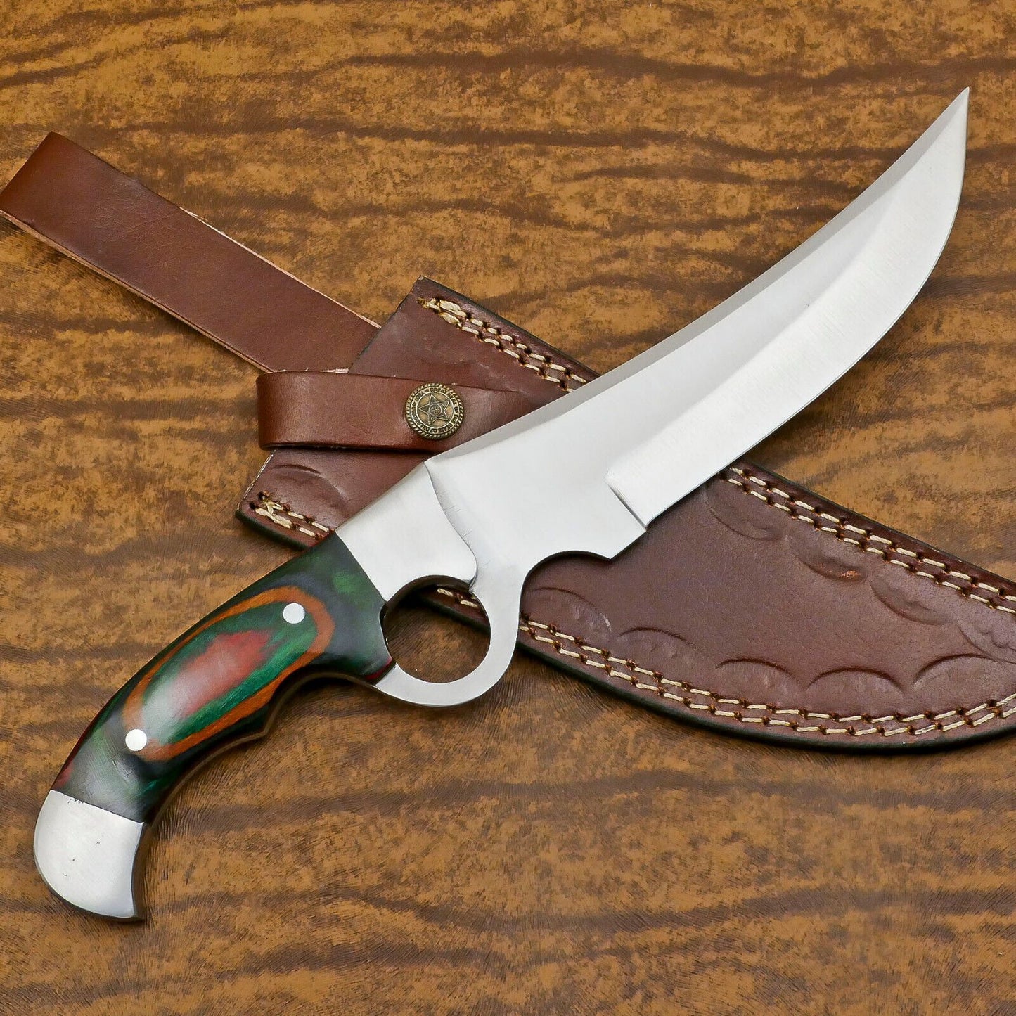 Handmade D2 Full Tang Bowie EDC Hunting Knife – 12" Pakka Wood Handle