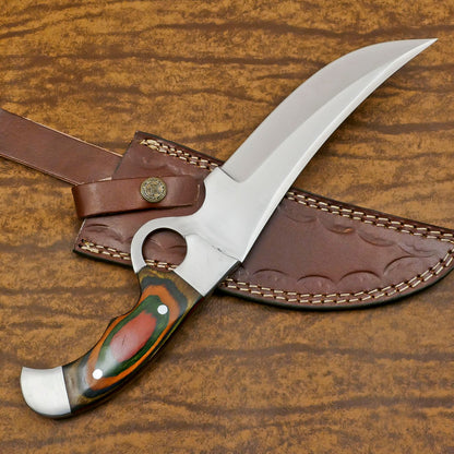 Handmade D2 Full Tang Bowie EDC Hunting Knife – 12" Pakka Wood Handle