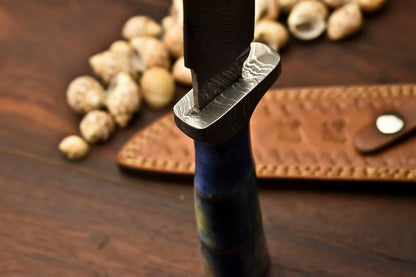 13.5" Handmade Damascus Bowie Knife | Camel Bone Handle | Outdoor Hunting