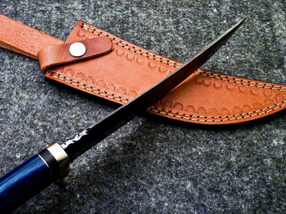 13" Damascus Hunting Bowie Knife – Hardwood Handle | Full Tang with Sheath