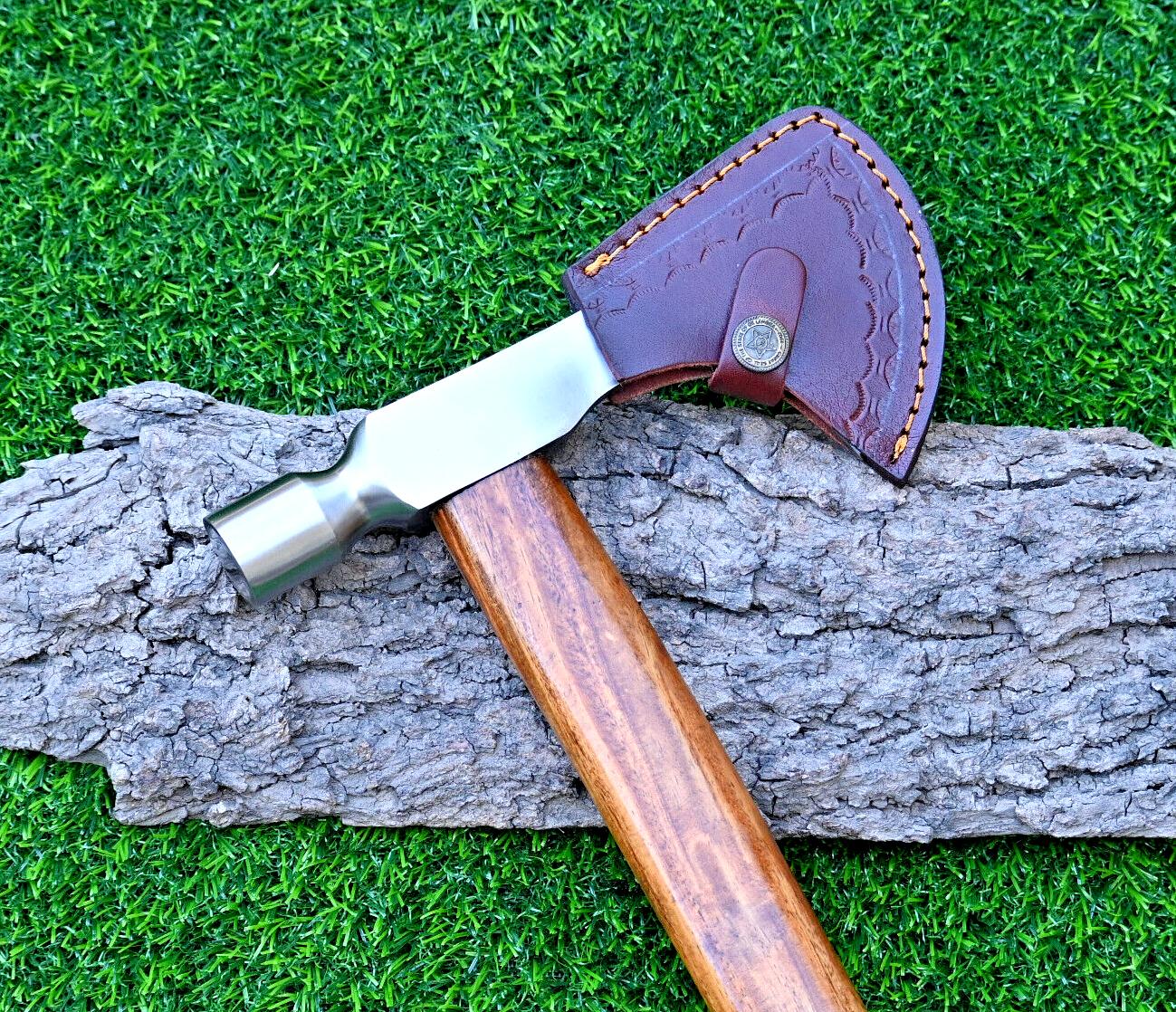 High Polish Tactical Axe Hatchet Tomahawk – Hand Forged Carbon Steel with Leather Sheath