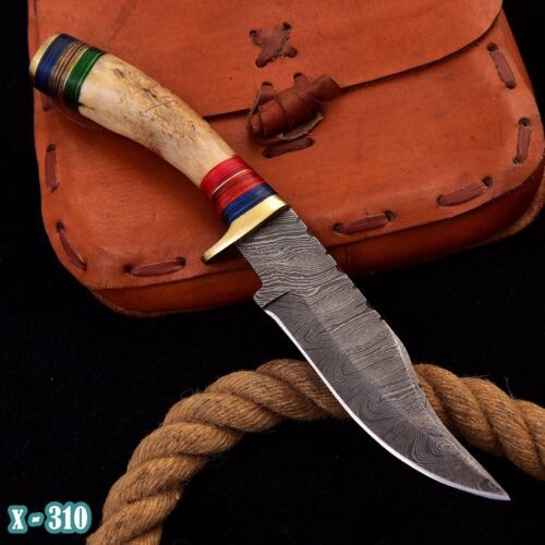 Heritage Forge Handmade Damascus Steel Bowie Knife with Stag Handle for Hunting and EDC – 10 Inch