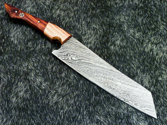 12-Inch Professional Damascus Steel Chef Knife with Olive Wood Handle, Hand-Forged 7-Inch Blade, Full Tang, 512-Layer Forged Damascus, Precision Heat-Treated Edge